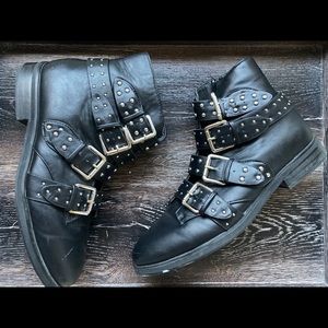 Black Studded Strap Ankle Boots